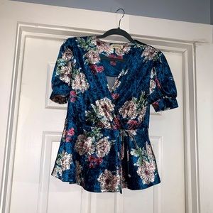 Velvet Teal Floral Wrap Blouse